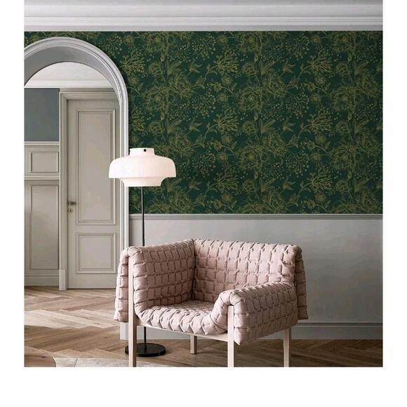 Peel and Stick Wallpaper Boho Floral Contact Paper 78.7" x 17.3" Gold an green - Picture 3 of 6